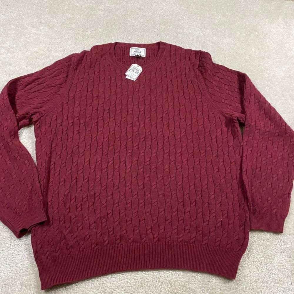 Jos A Bank 1905 Sweater Mens XXL Burgundy Red Pima Cotton Cable Knit Crew Neck